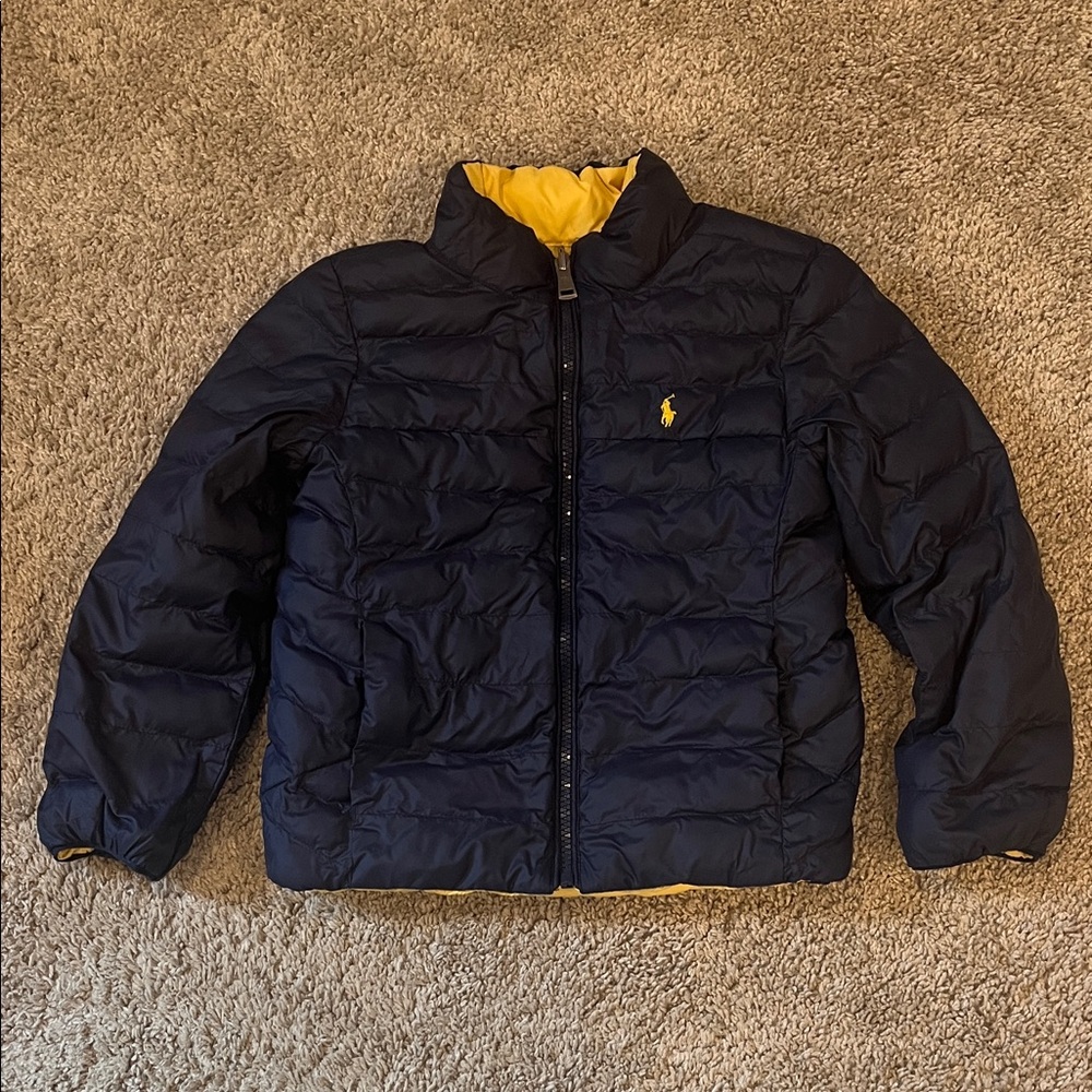 Polo by Ralph Lauren Kids Navy and Yellow Puffer Reversible Jacket.